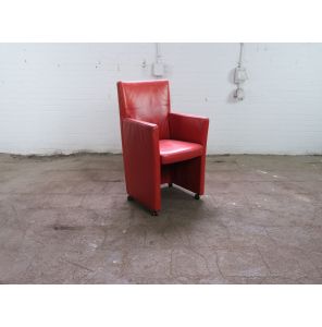 W. Schillig | Fauteuil | Tweedehands | Echt leder | Rood | Verrijdbaar | OS252