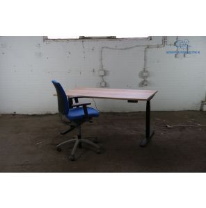 Bureau | Jong gebruikt | Elektrisch verstelbaar | Halifax eiken blad | Zwart frame | 160x80 cm | BT451