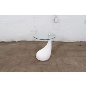 Design | Bijzettafeltje | Tweedehands | Hoogglans wit | Glas blad | OT302