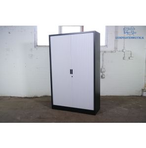 Roldeurkast | Tweedehands | Zwart/ witte deuren | 4 legborden | HK305