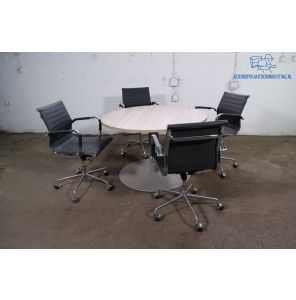 Vergadertafel | Tweedehands | Robson eiken blad | Grijze trompetvoet | VT324