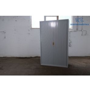 Tweedehands Lensvelt Roldeurkast Zilvergrijs 196x120x45 cm 4 Legborden