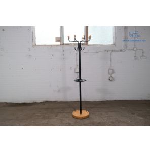 Tweedehands Staande Kapstok Zwart met Beuken Plateau 8 Haakjes 184 cm