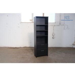 Tweedehands open opbergkast tweedelig zwart 190x60x35 cm, 2 lades