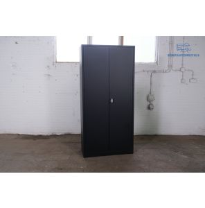 Tweedehands klapdeurkast zwart 194x92x42 cm met 4 legborden