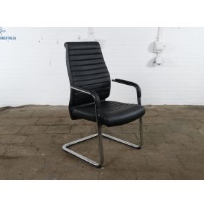 Luxe Bezoekersstoel | Z.G.A.N. | Design | Zwart leder | Chromen sledeframe | BS165